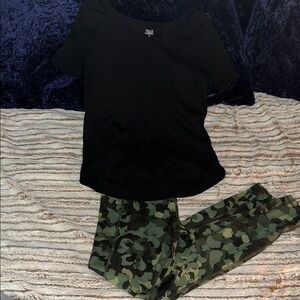 Black Tee and Camouflage Leggings Set